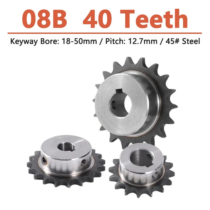 1pc 08B 40 Teeth Chain Gear 45# Steel 40T Industrial Drive Sprocket