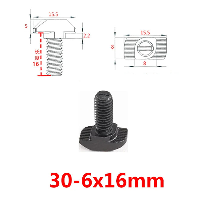 T-Bolt with Flange Nut – Black 2020, 3030, 4040, 4545