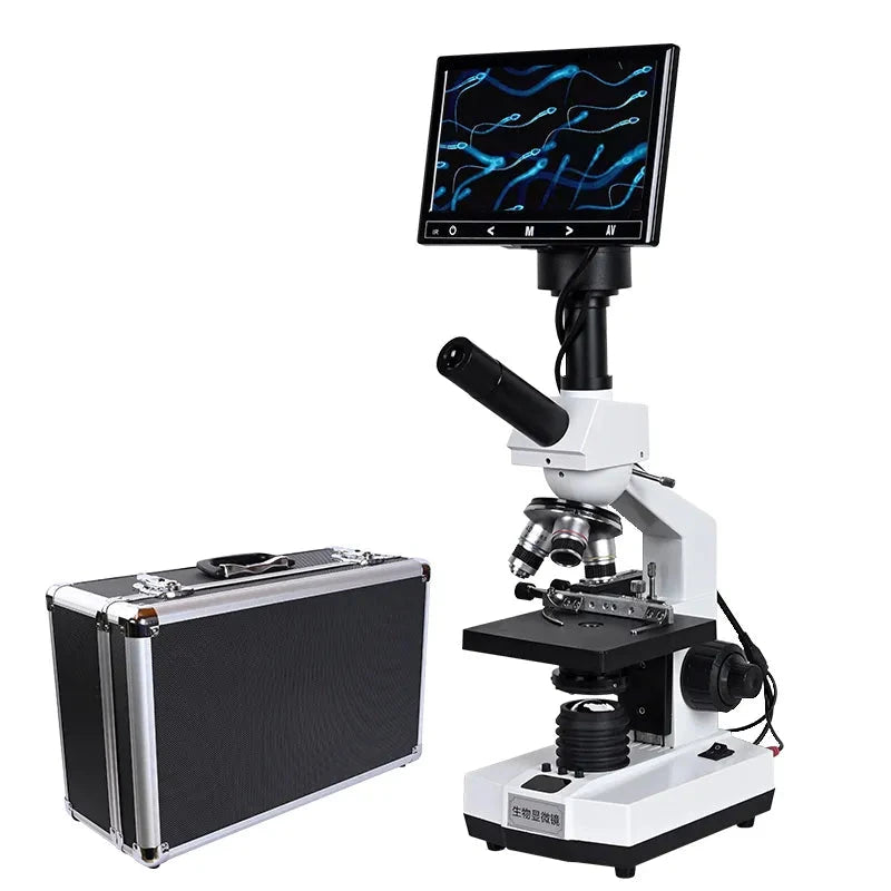 2000X Professional Biological Microscope – TV-Type Coaxial Fine-Tuning with 5MP Electronic Eyepiece &amp; 7-Inch, 9-inch LCD Display