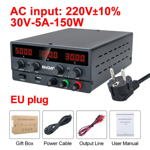 GVDA USB DC Voltage Regulated Lab Power Supply 60V 5A/30V 10A