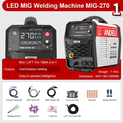 MIG/FCAW/Stick/LIFT TIG Welder with Synergic Control for Precision Welding