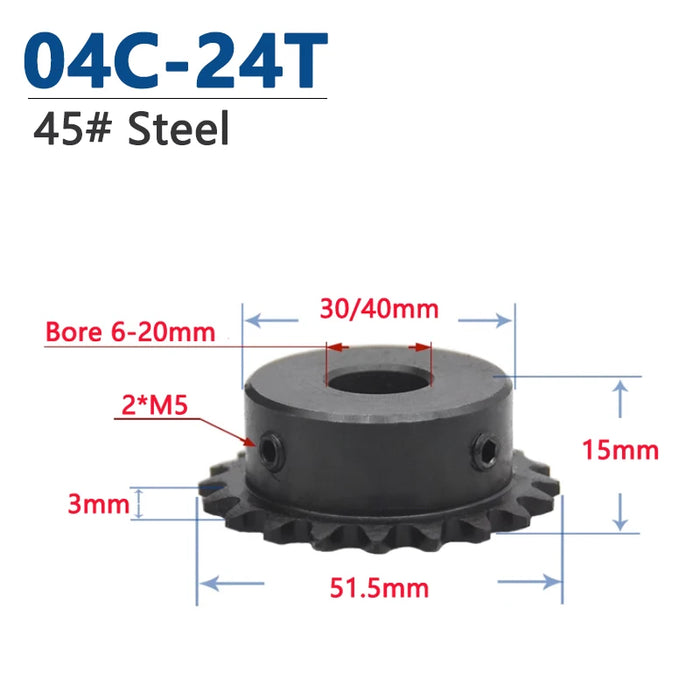 1 Stück 24 Zähne 04C Kettenräder für Rollenkette 24T 45# Stahlgetriebe 