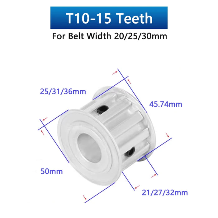 Polea de distribución T10 de 15 dientes, rueda síncrona de aluminio 15T para 