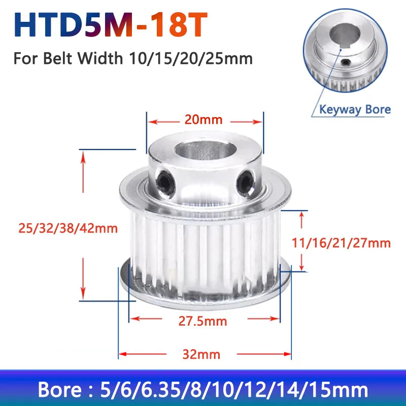 HTD5M 18 Teeth Timing Pulley – Aluminium 18T 5M Synchronous Wheel