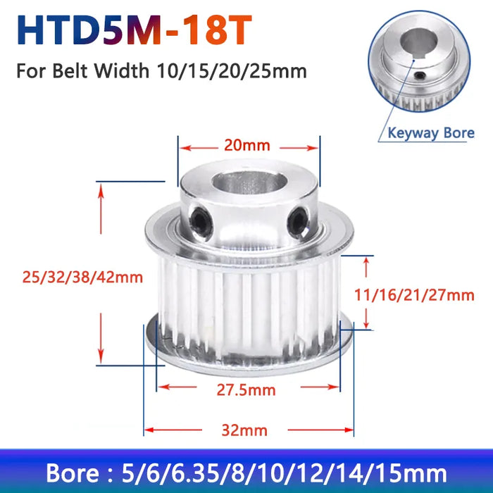 HTD5M 18 Teeth Timing Pulley – Aluminium 18T 5M Synchronous Wheel