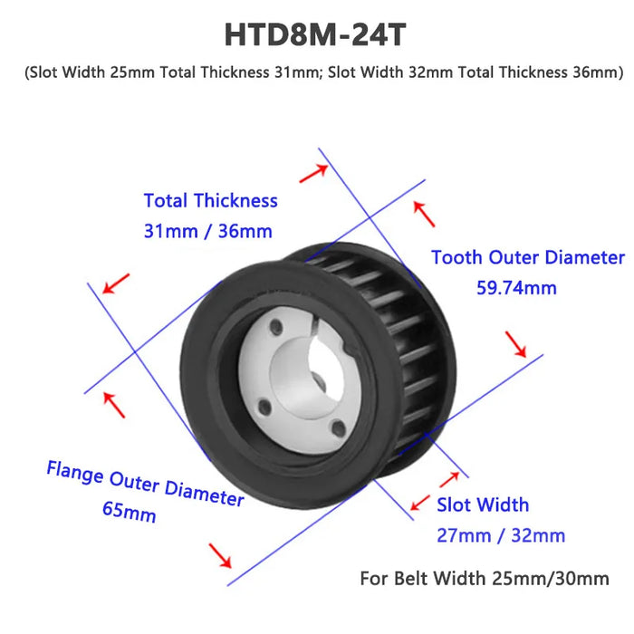 Polea de distribución HTD 8M 24T 25T 26T con diámetro interior de buje sin llave de 8-25mm 