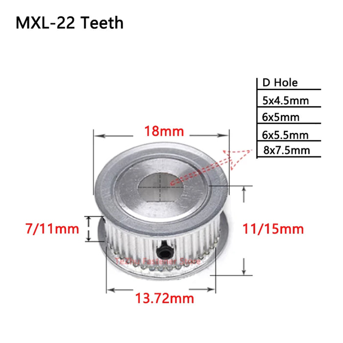 MXL Timing Pulley Synchronous Wheel D Hole – 20T, 22T, 24T, 25T Aluminum Alloy Pulley