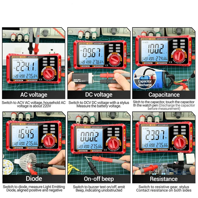 612 Smart Digital Multimeter (3-in-1) – 4000 Count AC/DC 600V, 10A, Capacitance 40mF, Frequency, Temperature, Humidity, Backlight, 16-in-1 Leads