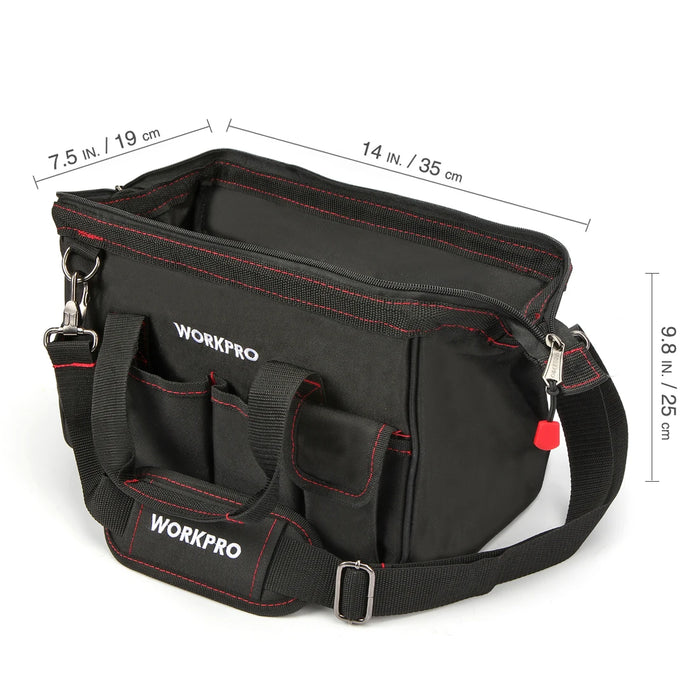 WORKPRO 14-inch Close Top Wide Mouth Storage Tool Bag, Multi-pocket