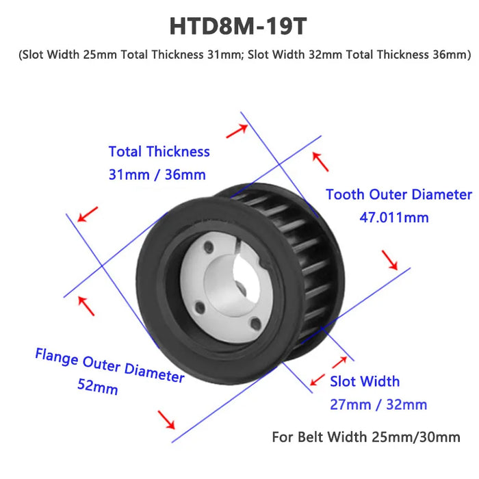 HTD8M Timing Pulley with Keyless Bushing – 18T/19T