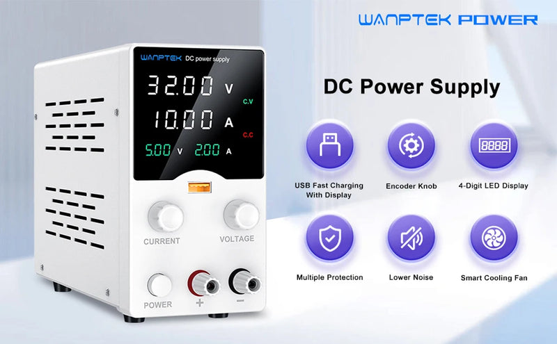 GA3010B Adjustable DC Bench Power Supply 32V 10A with USB Display – Digital Lab Voltage Regulator