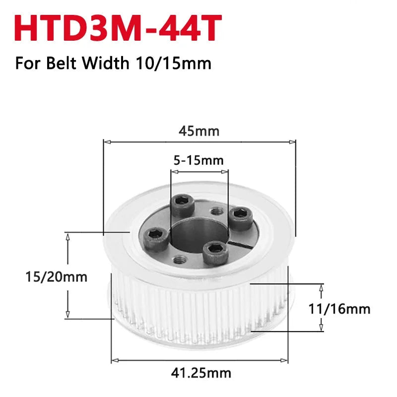 HTD3M 44 Teeth Keyless Timing Pulley 44T HTD-3M Expansion Sleeve