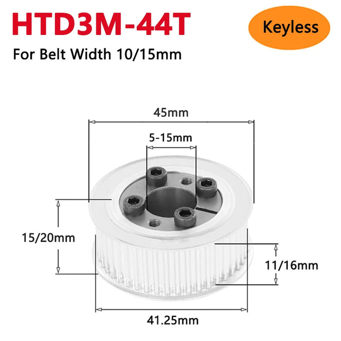 HTD3M 44 Teeth Keyless Timing Pulley 44T HTD-3M Expansion Sleeve