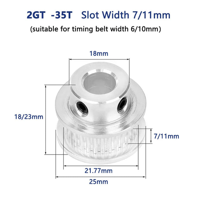 2GT Zahnriemenscheibe 32T 34T 35T Bohrung 4 5 6 6,35 8 10 12 mm für Breite 