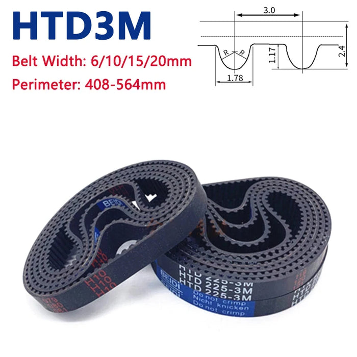 HTD3M 408 - 564mm Timing Belt Rubber Closed Loop Synchronous Belt Arc Tooth Drive