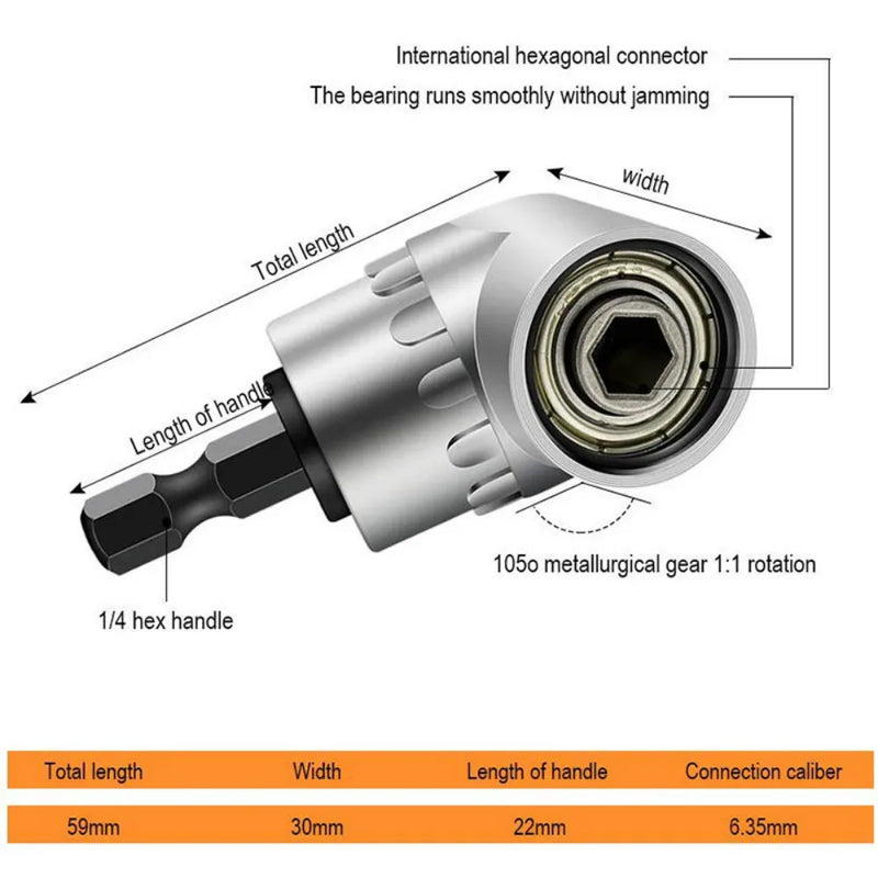 Accesorio para taladro en ángulo recto de 105 grados y extensión de ángulo flexible 