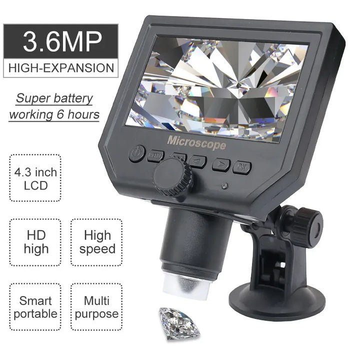 600X 3.6MP Digital Microscope with Aluminum Alloy Stand