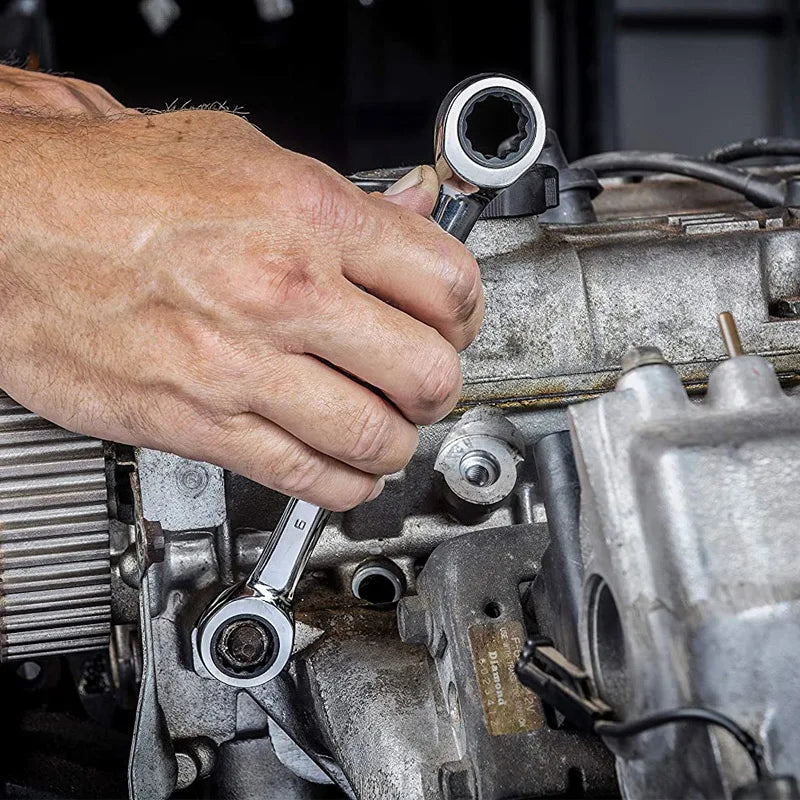 Double Box End Ratcheting Wrench Set,Chrome Vanadium Steel Double Head