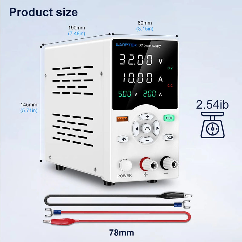 GA3010B Adjustable DC Bench Power Supply 32V 10A with USB Display – Digital Lab Voltage Regulator