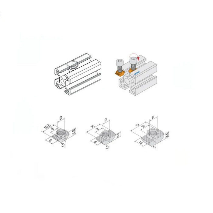 T-Nut for aluminium profiles    M3 M4 M5 M6 M8