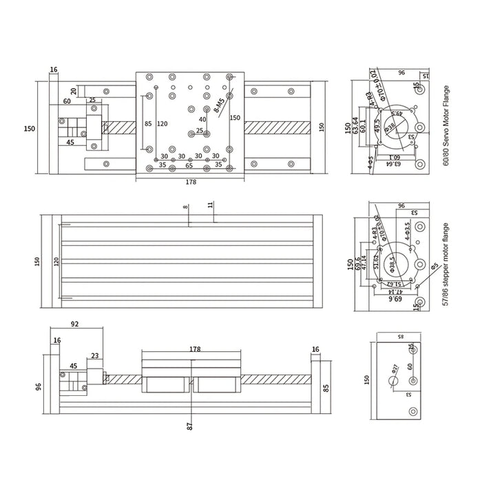 Sliding Table Linear Stage with HGR20 Guide Rails and 1605/1610 Ballscrew – Effective Stroke 100mm to 850mm