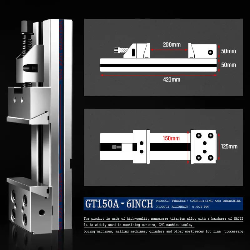 GT Precision Bench Vise 6" | CNC Milling Toolmaker Vise HRC58-62