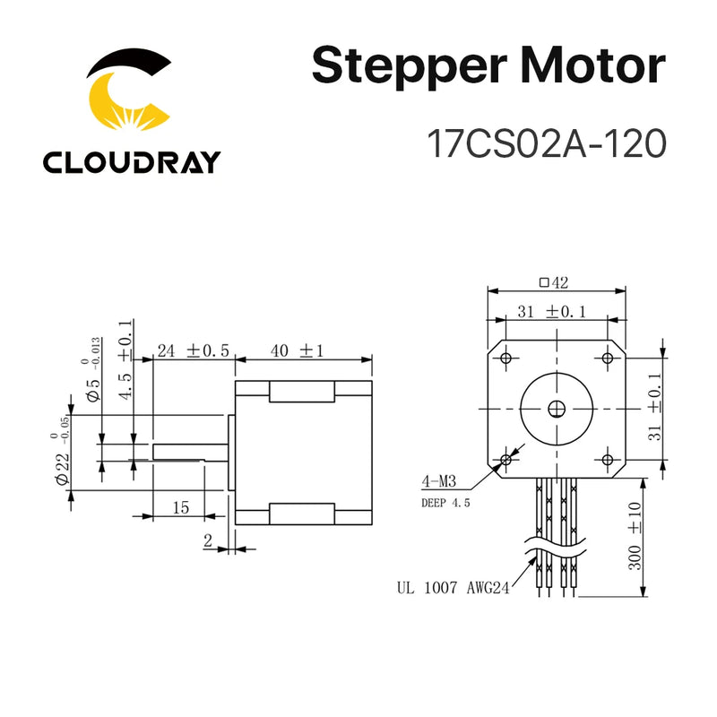 Motor paso a paso Cloudray Nema17 bifásico 0,2 Nm 1,2 A 40 mm 4 conductores para 3D 