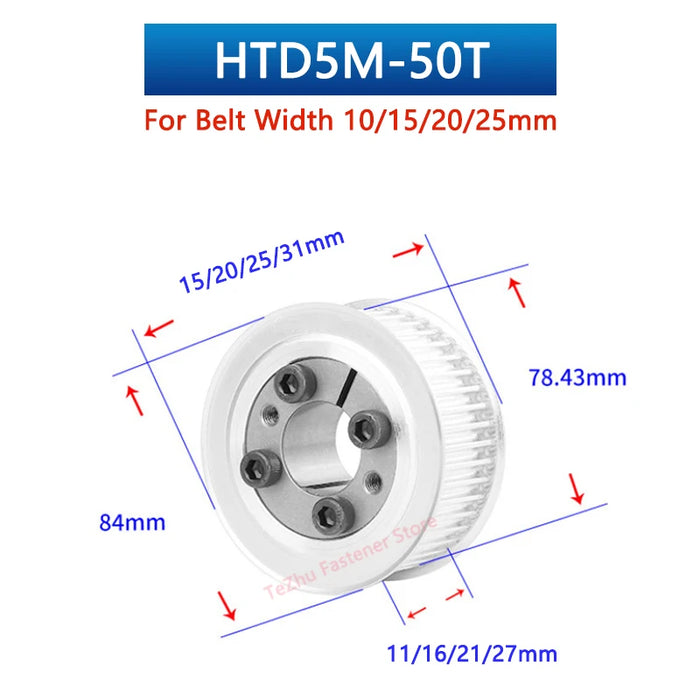 HTD 5M 50 Teeth Keyless Timing Pulley – AF Type