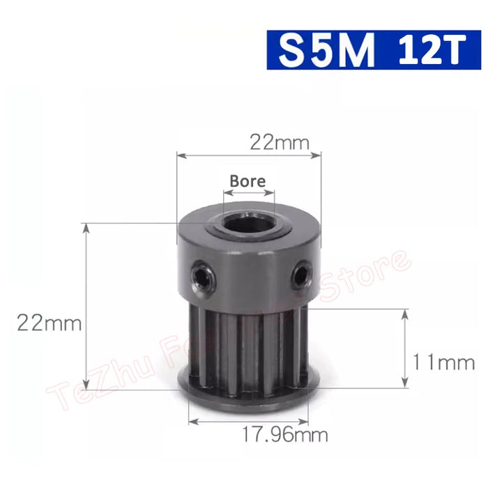 10T 12T S5M Timing Pulley - Hard Anodized Aluminum