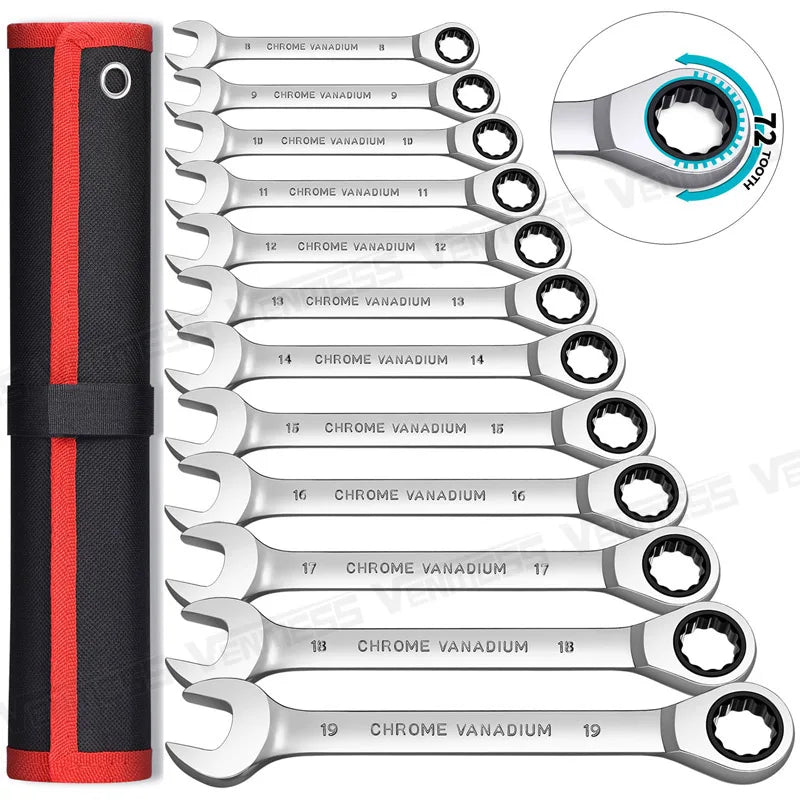 Ratcheting Wrench Set - Metric and Standard 12-Point Box