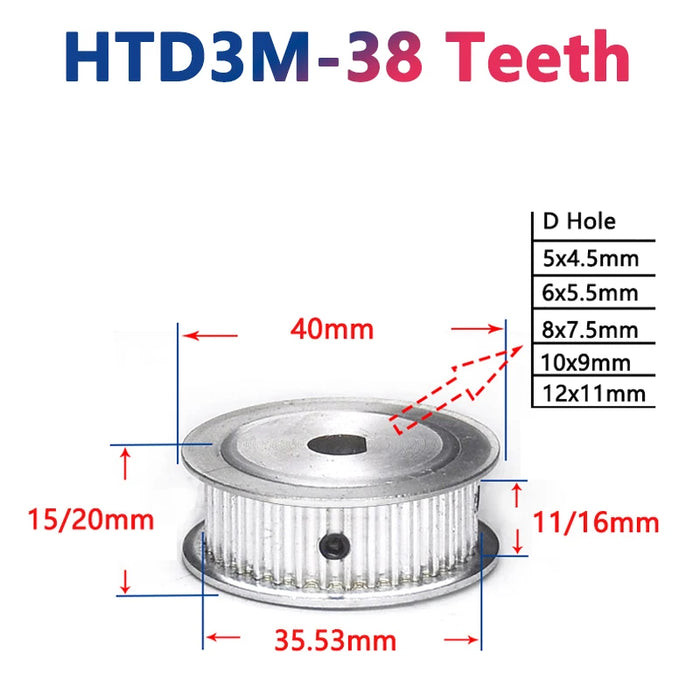 HTD3M 38 dientes polea de distribución D agujero 38T rueda síncrona 