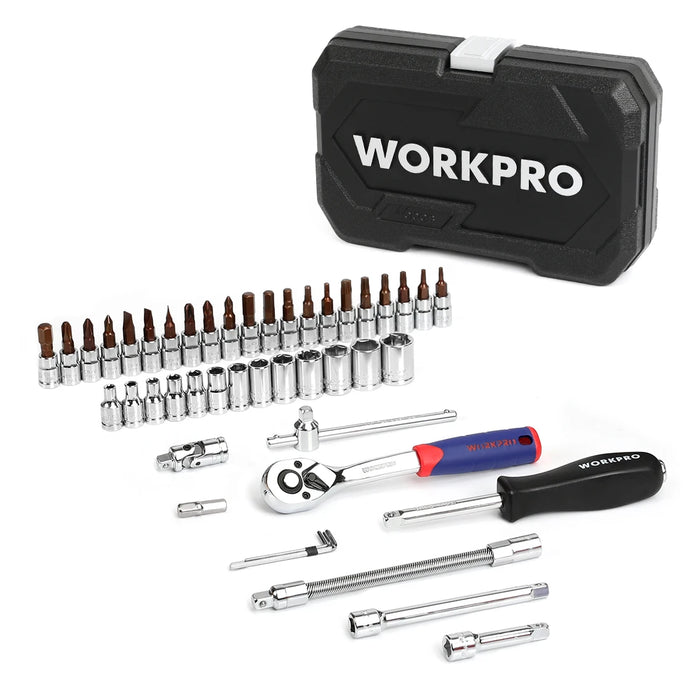 Juego de herramientas WORKPRO 35-48PCS para herramientas de reparación de automóviles, juego de enchufes métricos de 1/4"