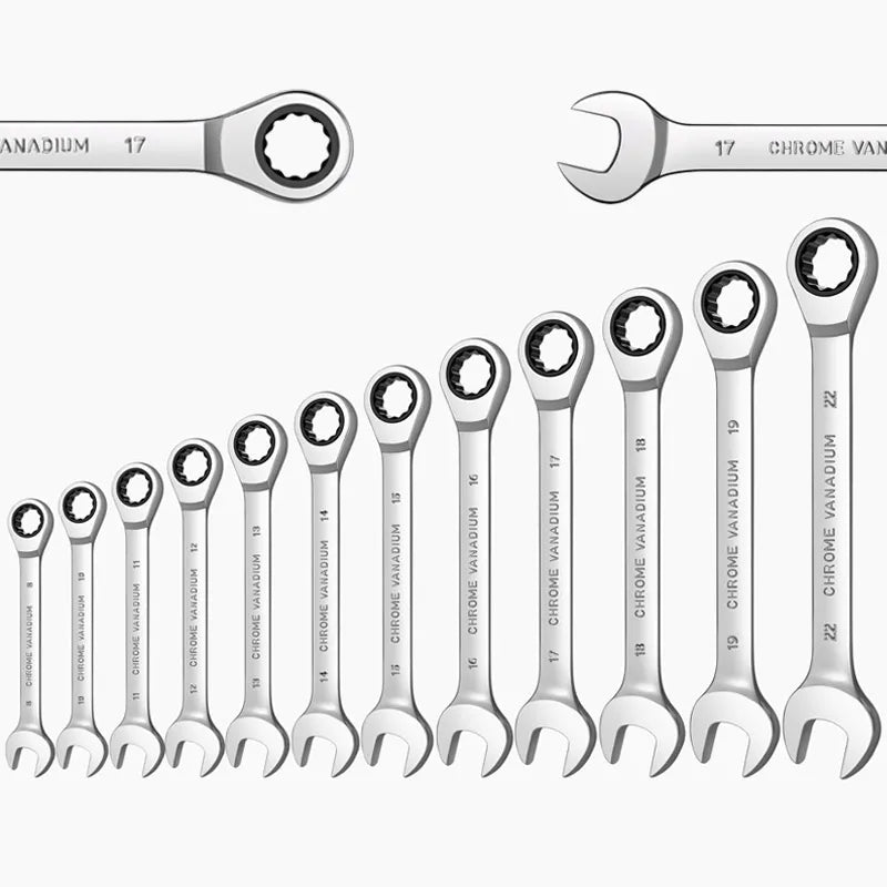 Ratcheting Wrench Set - Metric and Standard 12-Point Box