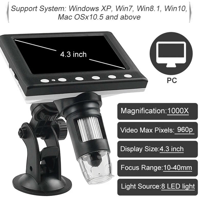 1000X Digital Microscope 1080P HD with 4.3" LCD Screen