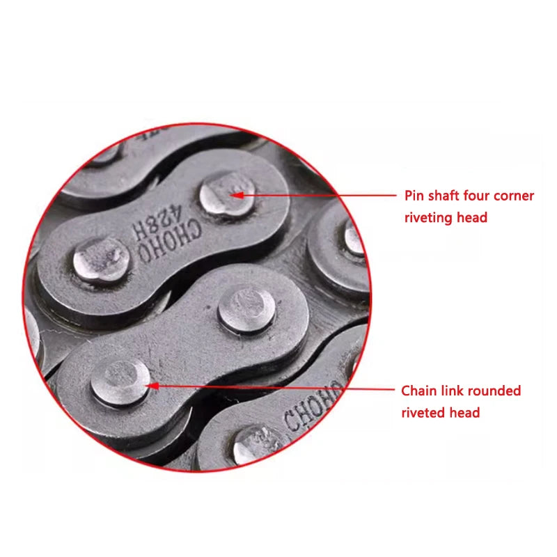 Cadena de motocicleta 428, cadena de transmisión gruesa 428H, longitud 100L 102L, 1 ud. 
