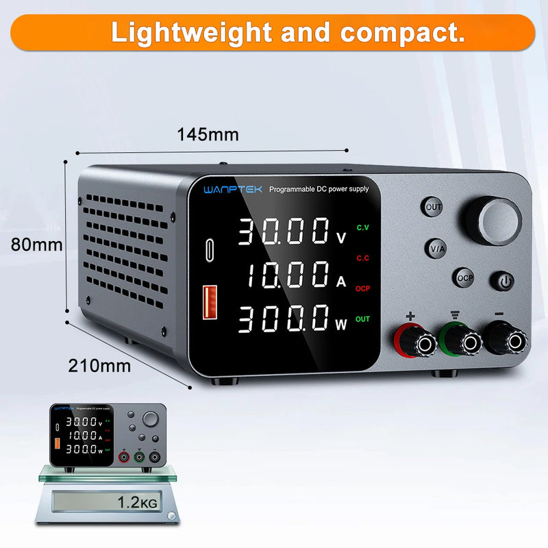 TPS Adjustable DC Bench Power Supply 30V–160V with USB-A & USB-C Digital Display Voltage Regulator