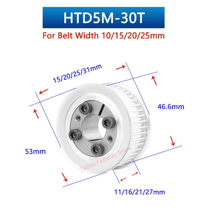 HTD5M 30 Teeth Timing Pulley – Keyless Bushing Bore 5 To 20mm