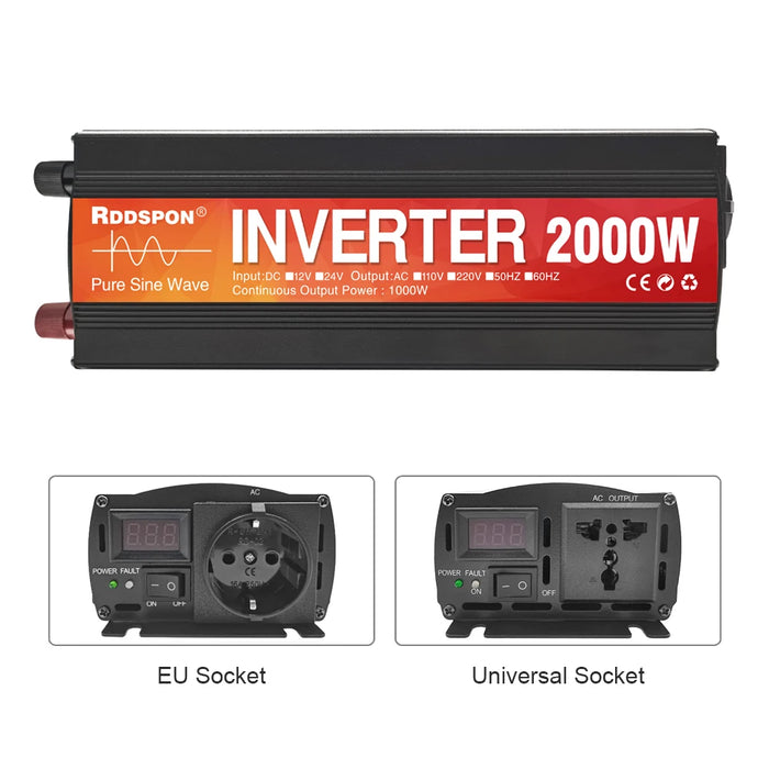 Pure Sine Wave Inverter – 12V/24V DC to 220V AC with 1600W/2000W