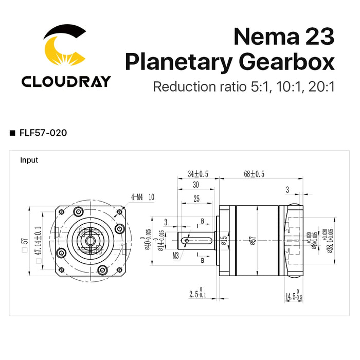 Cloudray Nema 23 Planetary Gearbox Motor Speed Reducer with Ratio 5:1,