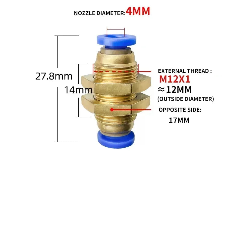 PM Pneumatic Bulkhead Push-In Fitting – Air Pipe Straight Connector (4–12mm) 50–1000PCS