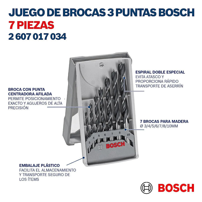 Bosch Professional 7pc Brad Point Wood Drill Bit Set for Soft- and Hardwood