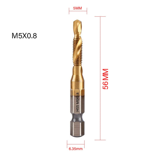 1/6 PCS Tap Drill Bit Set - Hex Shank Titanium Plated HSS Screw Thread Metric Taps