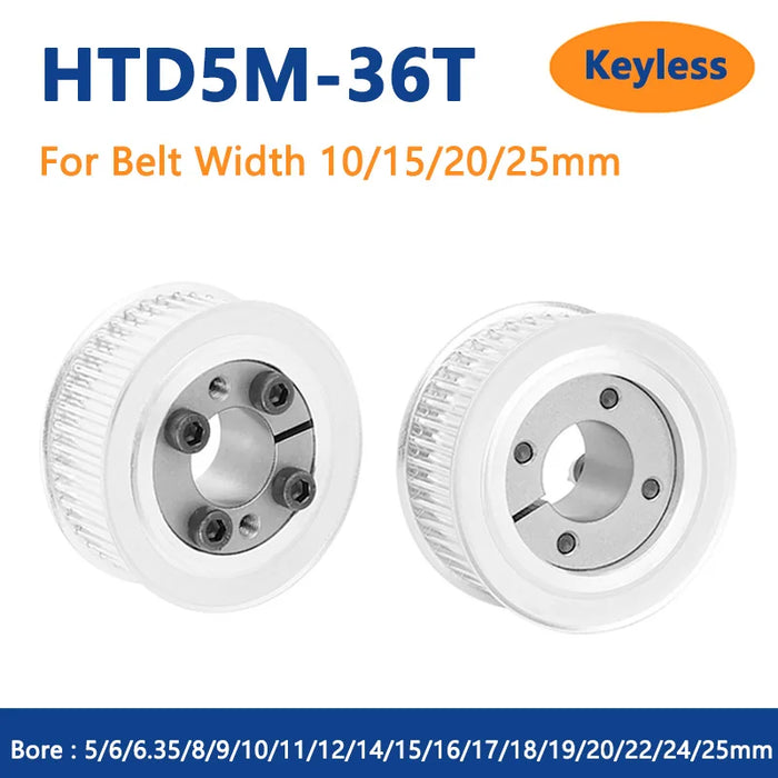 HTD5M 36 Teeth Timing Pulley – Keyless Bushing Bore 5 to 25mm