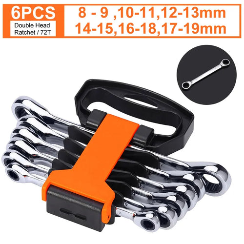 Double Box End Ratcheting Wrench Set,Chrome Vanadium Steel Double Head