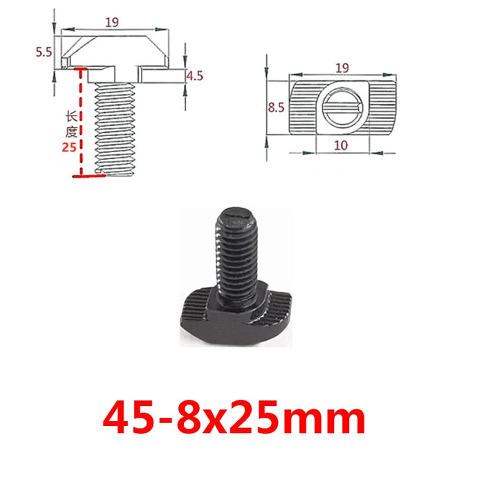 T-Bolt with Flange Nut – Black 2020, 3030, 4040, 4545