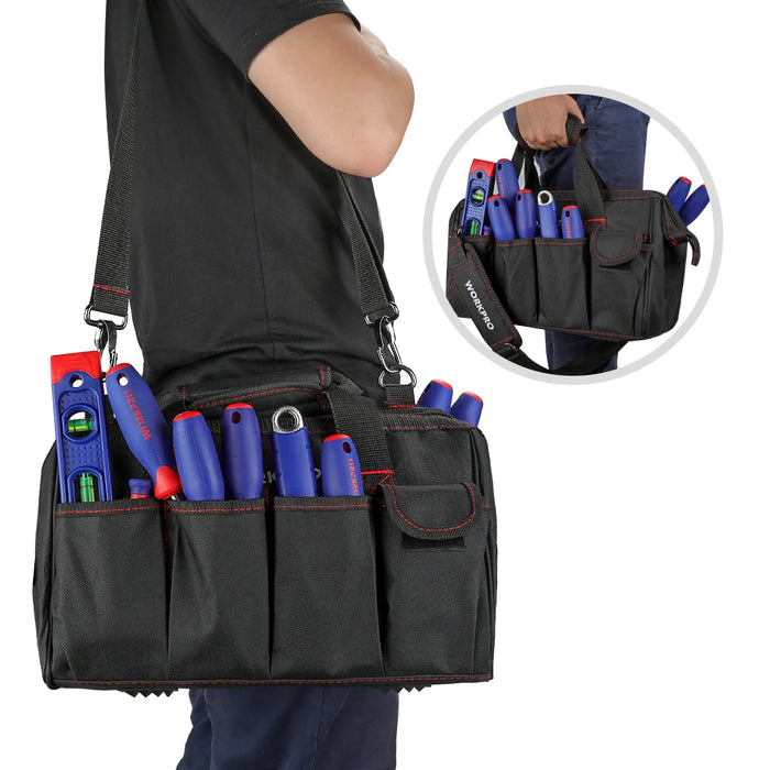 WORKPRO 14-inch Close Top Wide Mouth Storage Tool Bag, Multi-pocket