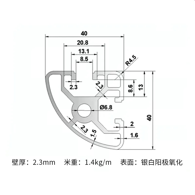 4040R Perfil de aluminio industrial curvo estándar europeo
