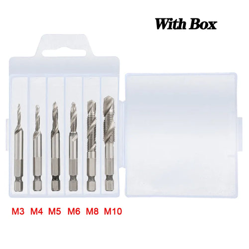 Juego de brocas para grifo, vástago hexagonal, rosca de tornillo HSS chapada en titanio, 1/6 Uds. 