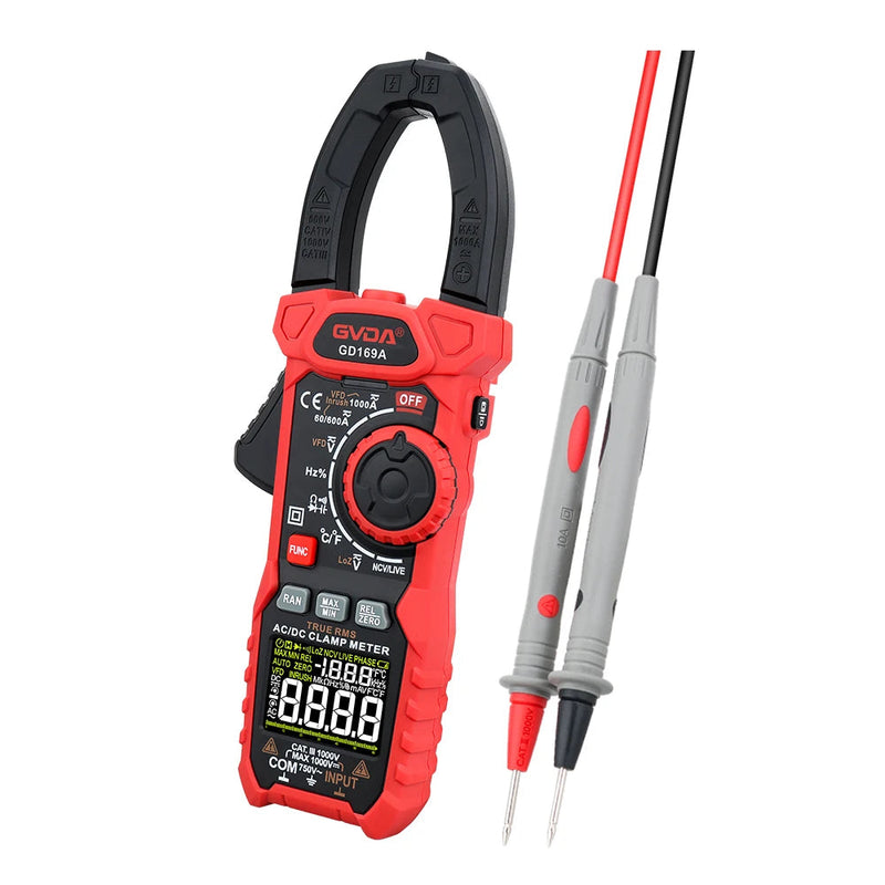 GD169A Digital Clamp Meter – 1000A AC/DC True RMS, 1000V DC / 750V AC, VFD Mode, Inrush Current, LowZ, NCV, Temperature, Capacitance, Frequency