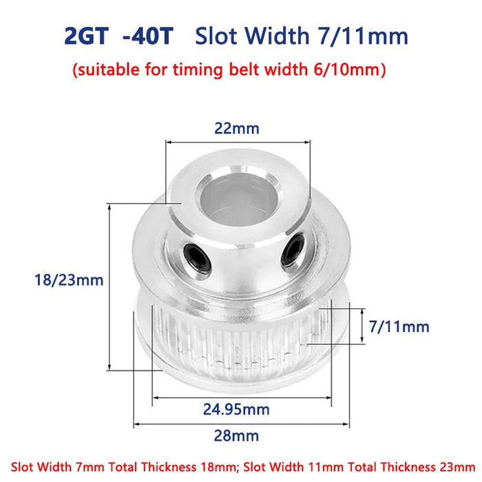 2GT GT2 Timing Pulley With Step – 40 Teeth, Bore 4mm to 15mm, Width 6mm/10mm